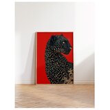 Wallxpert uramljena slika 115272, crni leopard na crvenoj pozadini, 30 x 40 cm, ram u boji prirodnog drveta Cene