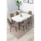 Hanah home trpezarijski set Lia, sto na razvlačenje i 6 stolica, bela ploča, noge boje oraha, kapućino tkanina Babyface | Eponuda.com