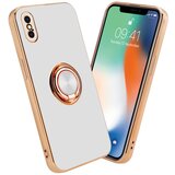 Cadorabo Ohišje, združljiv z Apple v sijajnem belem - zlatu z obročem - zaščitni pokrov iz fleksibilnega silikona TPU, z zaščito pred kamero in držalom magnetnega avtomobila, (20556382) | Shoptok.si