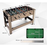  2 u 1 rotirajući stol za igru ​​124 cm, set stolova za stolni nogomet i bilijar za tinejdžere, smeđi | shoptok.hr