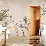  Foto tapeta - Sketch of nature - minimalist lineart with lily flowers on a beige background 400x280 | shoptok.hr