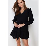 Trendyol Black Straight Cut Gathered Ruffle Detail Mini Woven Dress | Eponuda.ba