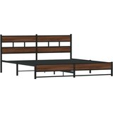 Metalni Kovinski posteljni okvir brez vzmetnice rjavi hrast 183x213 cm, (21607547) | Shoptok.si