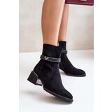 Kesi Insulated women's ankle boots on a low heel with decorative straps D&A black Cene
