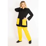 Şans Women's Plus Size Yellow Pocket Combined Hooded Front Zippered Sweatshirt Trousers Suit Cene