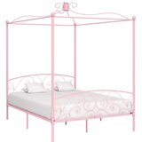  Posteljni okvir z ogrodjem za baldahin roza kovinski 160x200 cm | Shoptok.si