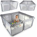  Zložljiva otroška igralna ograja 120 × 120 cm – siva / bela - Baby shower Cene