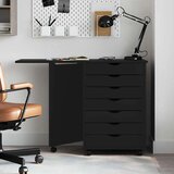 vidaXL Rolling Cabinet z mizo "MOSS" Black Solid Wood Pine | Shoptok.si