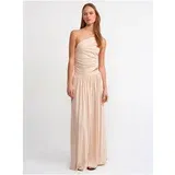 Dilvin 90726 Window Detailed Long Dress-Beige