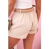 Kesi Włoski Women's skirt shorts with pleats and belt beige | ePonuda.com