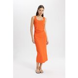 Defacto Straight Fit Square Neck Ribbed Camisole Sleeveless Midi Dress Cene