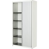 mauser Omara s prečnim rolojem, VxŠxG 1956 x 1000 x 432 mm, jeklena plošča, 4 police, čisto bele / aluminijaste / čisto bele barve | Shoptok.si