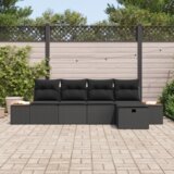vidaXL Set od 5 dijelova vrtnih kauča s jastučićima crni poli ratan | shoptok.hr