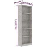 vidaXL Knjižna omara 5-nadstropna betonsko siva 60x24x175 cm, (20622644) | Shoptok.si