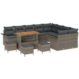 vidaXL 13-dijelni set vrtne sofe s jastučićima siva poli ratan akacija, 2-sjedna vrtna sofa s pohranom i jastučićima siva poli ratan, 4-dijelni set vrtne blagovaonice s jastučićima siva poli ratan akacija Cijene