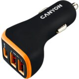 Canyon C-08, universal 3xUSB car adapter, input 12V-24V, output dc usb-a 5V/2.4A(Max) + type-c pd 18W, with smart ic, black+orange with rubber coating, 71*39*26.2mm, 0.028kg cene