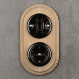  Elhard - Keramički retro prekidač č. 1 i utičnica 230V sa okvirom SCHUKO crna/drvo | Eponuda.com