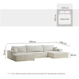 Maison de Rêve Krem sklopiva/s prostorom za odlaganje kutna garnitura od šenila (u obliku slova "U") Kyoto – | shoptok.hr
