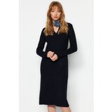 Trendyol Navy Blue Midi Knitwear Soft Textured Polo Neck Dress Cene