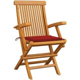 The Living Store Vrtni stoli z rdečimi blazinami 3 kosi trdna tikovina - Vrtni Stol, (21459800) | Shoptok.si