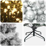  Umjetno božićno drvce s kuglicama 120 cm 150 LED lampica - Zelena i bijela 120 cm s LED-ima i srebrnim lopticama | shoptok.hr