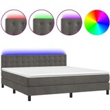  Box spring postelja z vzmetnico LED temno siva 160x200 cm žamet, (20789438) | Shoptok.si