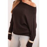 Kesi Włoski Women's asymmetrical batwing viscose sweater brown | shoptok.hr