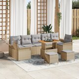 vidaXL 10-delni vrtni kavč set z blazinami bež poli ratan akacija | Shoptok.si