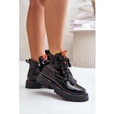 Boto Leather Patent Ankle Boots Worker With Zipper Black Anafra | Shoptok.si