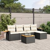 Maison Chic Seti vrtnega pohištva - Vrtna garnitura - Vrtni pohištvo set 6-delna z blazinami črna poli ratan, (21805377) | Shoptok.si