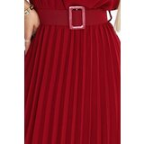 numoco basic 465-5 MIA Pleated Chiffon Midi Dress with Wide Belt - Burgundy | Shoptok.si