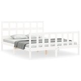The Living Store Posteljni okvir z vzglavjem bel 160x200 cm trden les - Posteljni Okvir, (21525276) | Shoptok.si