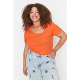 Trendyol Curve Orange Cutout Detailed Knitted T-Shirt Cene