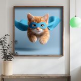 Wallxpert uramljena mdf slika DOS064-70, riđe mače sa plavom maskom i plaštom superheroja u letu, 70 x 70 cm | Eponuda.com