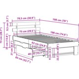 vidaXL krevetna konstrukcija bijelo 75 x 190 cm čvrsta borova drva | shoptok.hr