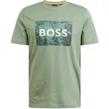 Boss Majica 'Building' smaragd / pastelno zelena / črna / off-bela
