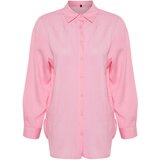 Trendyol Pink Striped Oversize Wide Fit Textured Woven Shirt Cene