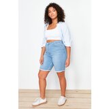 Trendyol Curve Blue Leg Tassel Detailed Stretchy Skinny Denim Shorts | shoptok.hr