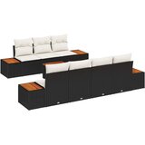  8-delni set vrtnih kavčev z blazinami, črni poli ratan akacija, (22092731) | Shoptok.si