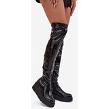 Boto Lacquered Knee High Boots On Platform With Delicate Wedge Black Tavina | shoptok.hr