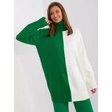 Fashion Hunters Green and ecru long turtleneck sweater Cene