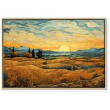  Slika - Impressionistic fields - painted golden landscape with fields of grain 120x80 U prirodnom drvenom okviru | shoptok.hr