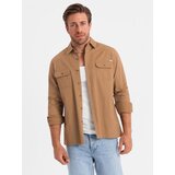 Ombre Men's REGULAR FIT cotton shirt with buttoned pockets - camel | Shoptok.si