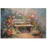  Slika - Flowery bench - impressionist painting full of flowers 120x80 Standard | shoptok.hr
