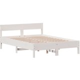 vidaXL Posteljni okvir z vzglavjem bel 135x190 cm trdna borovina | Shoptok.si