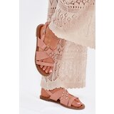 Boto Women's Flat Heel Sandals With Golden Studs Pink Zanira | ePonuda.com