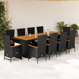 vidaXL 11-dijelni vrtni blagovaonski set s jastucima poliratan crni | shoptok.hr