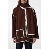 Trendyol Brown Soft Texture Wide Pattern Scarf Beard Detailed Knitwear Cardigan | shoptok.hr