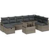 vidaXL 9-delni vrtnarski sedežni set z blazinami siva poli rattan | Shoptok.si