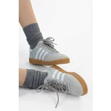 Shoeberry Women's Gazellyn Grey-White Striped Flat Sneakers
